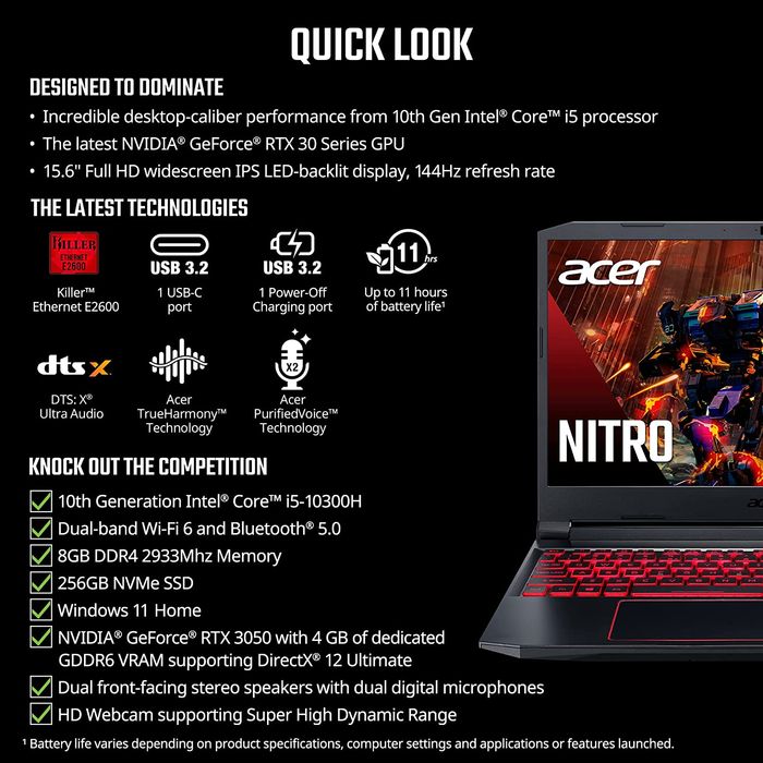 Acer Nitro 5 para Videojuegos con Intel Core i5 – NVIDIA GeForce RTX 3