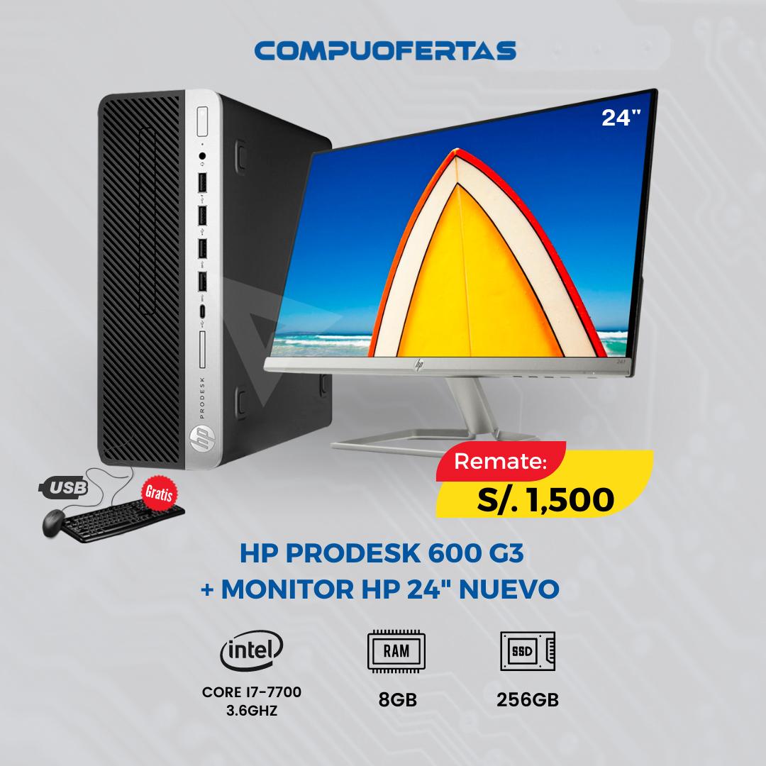 COMPU HP PRODESK 600 G3 + Monitor HP 24” Nuevo | REMATE S/ 1500