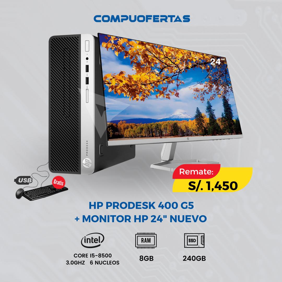 COMPU HP PRODESK 400 G5 + Monitor HP 24” Nuevo | REMATE S/ 1450